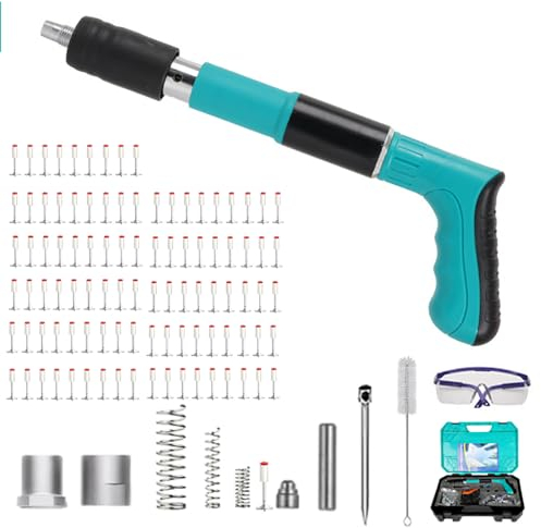 ​Professionelle Nagelpistole für Beton & Wände | 5-stufige Druckregulierung mit Schalldämpfer, inkl. 100 Rundnägeln Ø7,3mm und Montageset für Deckenanker (Tragbar/Manuell)​​