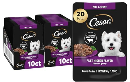 Cesar Mini-Pouch Wet Dog Food, Filet Mignon Flavor, 1.76 oz, 20 Count