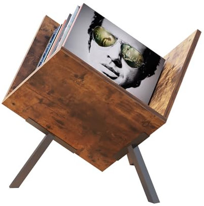 VonDream Schallplattenaufbewahrung, moderner und stilvoller Vinyl-Schallplatten-Halter aus Holzwerkstoff mit 2 Ebenen und Antik-Finish in Braun