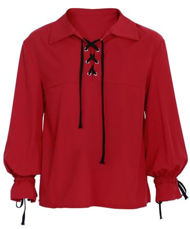 Camicia Cravatta Risvolto Manica a Sbuffo Accessori Camicia Top da Uomo - Rosso - XL
