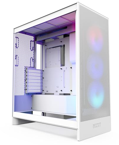 NZXT H7 Flow RGB - Boîtier PC ATX Moyen Format - Ventilateurs RGB - Ventilateur RGB Struct. Unique 360 mm Inclus - Gestion des câbles - Blanc