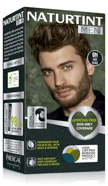 Naturtint Men Permanent Hair Colour Gel 6N Dark Blonde for Hair Beard and Moustache. Ammonia Free, up to 100% Grey Coverage, Natural Looking Long Lasting Results