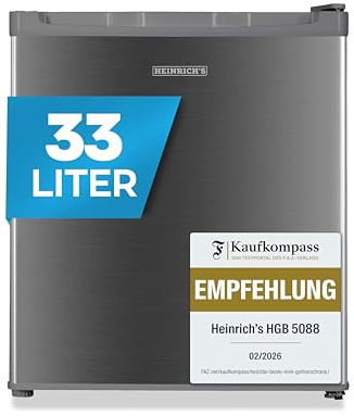 HEINRICHS Mini Gefrierschrank 33L klein kompakt leise:40dB Gefrierbox; wechselbarer Türanschlag; mini Tiefkühltruhe bis zu -18°C,Tiefkühlschrank,perfekt für Büro Camping Outdoor Heinrich´s (inox)