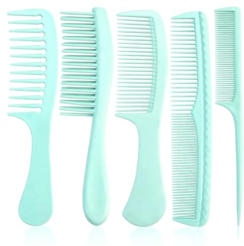 START MAKERS Set di 5 pettini per capelli, pettine da barbiere con manico, pettine antistatico a denti grossi professionale per uomini e donne (verde)