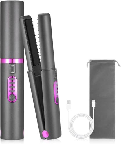 Piastra per Capelli Senza Fili, 2 in 1 Mini Piastra e Arricciacapelli Portatile,Capelli Ricaricabile USB,Riscaldamento Rapido, 5000 mAh, 3 Temperature Impostabili