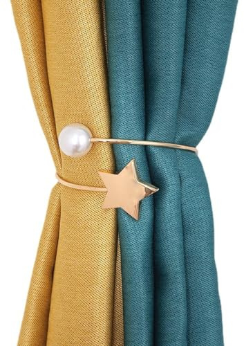 LXZSMH legacci per Tende, legacci per Tende, Fermatenda for Tende in Metallo, Confezione da 2, con Stella di Perla, for Tende, fermatende Decorativo Elegante for Interni ed Esterni, Dorato(Golden)