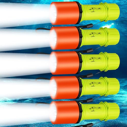 MODAO Tauchen Taschenlampe IPX8 Wasserdicht,Superhell LED Unterwasser Taschenlampe, 3 Lichtmodi Taucherlampe mit Handseile und Handgelenkband (5 Pack)