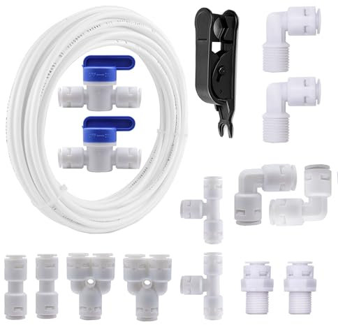 HUAZIZ 5 M Tubi di Osmosi Inversa+14 Pezzi Raccordo Filtro Acqua ad Osmosi Inversa per Connessione Rapida 3/8 di Pollice, Tubo per Frigorifero(Y + T + I + L Tipo Combo + Valvola di Intercettazione)