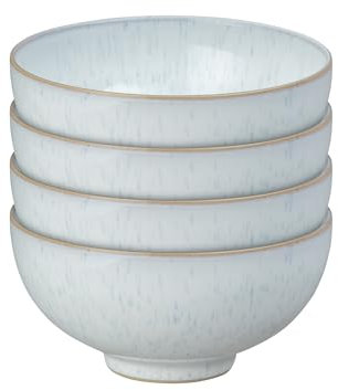 Denby - White Speckle Set of 4 Rice Bowls - 480ml Capacity - Dishwasher & Microwave Safe Crockery - Soft Textured Glaze Effect - Ceramic Stoneware Bowls - Chip & Crack Resistant - L13xW13xH6.5