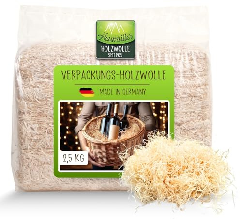 Verpackungs- & Deko-Holzwolle 2,5 kg | Aus unbehandeltem, fein gehobeltem Fichtenholz | Hohe Ergiebigkeit & ansprechende Optik | Ideal für Deko & Geschenkverpackungen