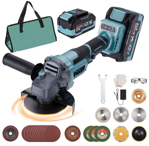 MISNODE Amoladora angular inalámbrica de 125 mm, 4,0 Ah Baterías Amoladora angular, 9000 RPM Motor sin escobillas, 21 V 4 – 1/2 » Amoladora angular eléctrica (Combinado 3)