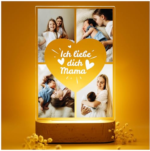 Geschenkfreude Personalisiertes Acrylglas Foto Nachtlicht - Mama Liebe | Ich liebe dich Mama, personalisierte Muttertagsgeschenke für Mama, LED Fotogeschenk, Geschenk für Mutter