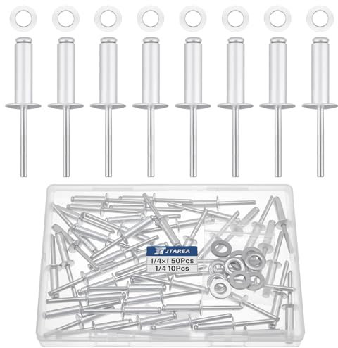 JTAREA 60 Pezzi Rivetti Ciechi in Alluminio 6,4 × 25 mm con Rondelle Rivetti Pop Ciechi Ribattini Rivetto Aperti Blind Rivets (Argento)