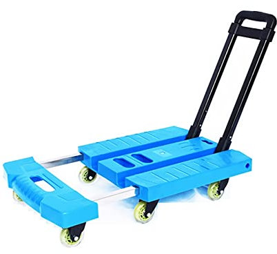Faltbare Sackkarre mit 6 Rädern, dehnbarer Griff, 150 kg Tragkraft, kleiner Wagen für Zuhause, Büro, Reisegepäck, beweglicher Plattformwagen (blau, 5,1 cm)
