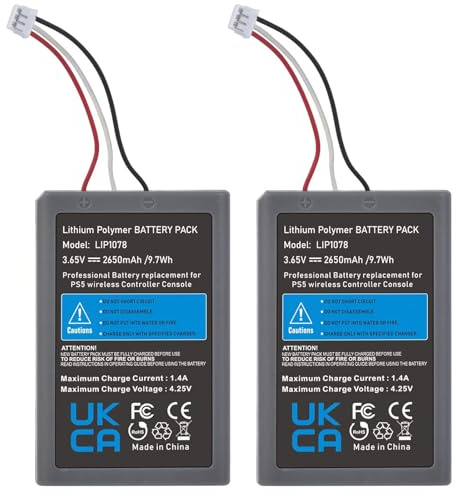 Lot de 2 batteries compatibles pour contrôleur PS5 Dualsense – Gamepad JOYSTICK 2650 mAh de rechange neuve