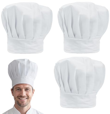 Tenbrachian Toque de Cuisinier, 3 Pièces Toque Chef, Toque Cuisiniers, Chapeau de Chef de Cuisine, Toque de Chef Chapeau Unisexe, Bonnet de Cuisinier Réglable pour Cuisine Maison Restaurant Boulangers