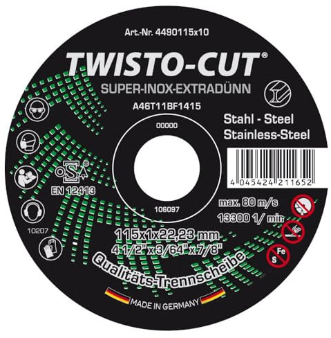 Lot de 10 disques à tronçonner 125 x 1 mm pour métal, acier inoxydable, inox, meuleuse d'angle en acier, disque à tronçonner métal, extra fin 1 mm, droits, disques flexibles 125 mm (accessoires pour