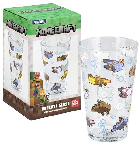 Minecraft Paladone, Bicchiere con Axolotl 400 ml, con licenza ufficiale, in vetro, per giocatori, regalo divertente, merchandising del gioco