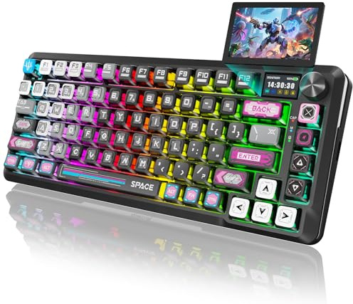 Redragon Wireless Mechanical Gaming Keyboard - Gasket-Mounted RGB Backlit, Custom Keys, 3-Mode(Bluetooth/2.4G/USB), Hot-Swap Pre-Lubed Switches, Screen & Control Knob - Cyber Mecha Style, Plasma Arc