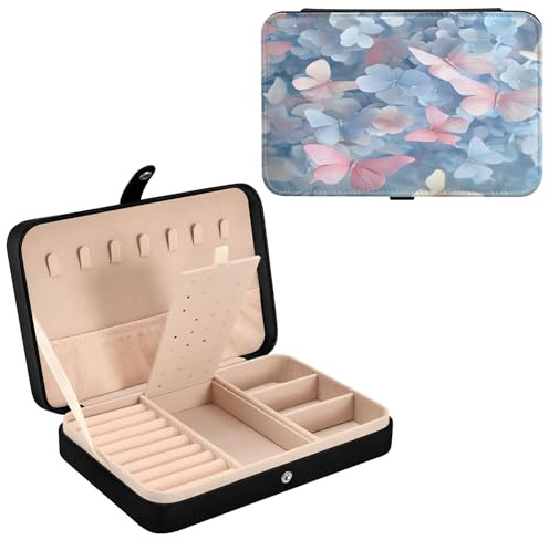 Sevdomey Boîte à bijoux hortensias bleu clair en cuir synthétique pour femmes et filles, avec doublure en velours, étui de rangement portable pour bagues, boucles d'oreilles, colliers, bracelets