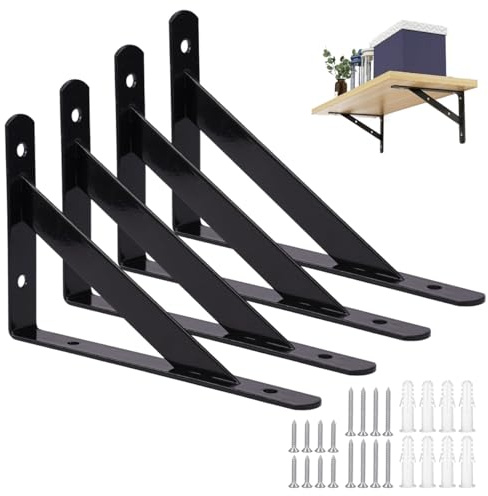 4 Pièces Équerres Étagère de Fixation Murale, 150 x 95mm | Supports Équerre D'étagère Fixation, Tablette Murale à Suspendre 90 Degrés avec vis pour Bibliothèque Salon Chambre