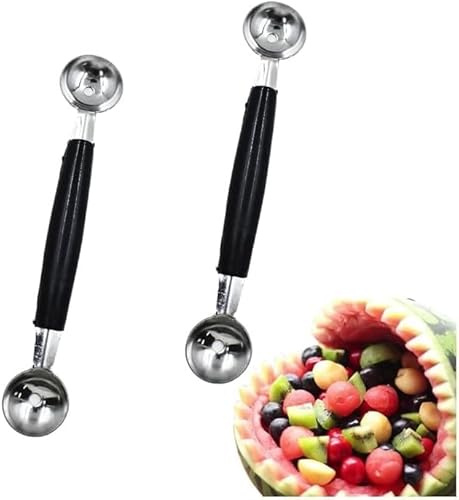 2 PCS Double Sided Melon Baller, Round Melon Balls Fruit Baller Scoop Melon Baller Scoop, Stainless Steel Fruit Scoop and Carving Tool for Melons Fruit Garnishes Ice Cream, with Fruit Forks