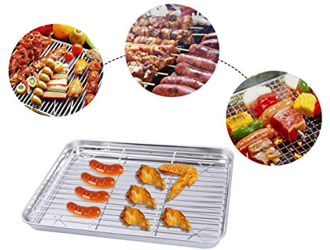 Holibanna 2stücke Backblech Aus Edelstahl Teiliges Set Backrost Für Kuchen Keksblech Kühlrost Werkzeug Zubehör Für Hause Und Restaurant