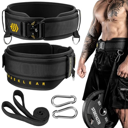 MANUEKLEAR 2-in-1 Weightlifting Belt & Dip Belt with 36.7 IN Rope, Double-Layer Weight Lifting Belts, Powerlifting Gym Weighted Belt for Pull Up Squat (Black, XL(38-41in))