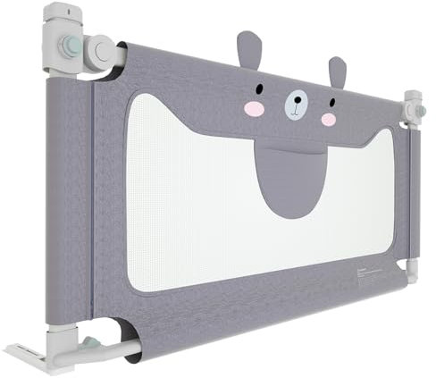 150cm Bettschutzgitter Kinderbettgitter, Babybettgitter Klappbar, Kinderbett Kinderbettschutzgitter Rausfallschutz Bett mit Tasche für Kinder & Elternbetten, höhenverstellbar 70-93 cm,Kleiner Bär