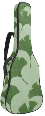 Tasche für Akustikgitarren, weicher Gitarrenkoffer mit 2 Taschen und Schlaufe auf der Rückseite für 40 41 42 Zoll E-Bass klassische Gitarren, Vintage Salbeigrün, natürliche Ginkgo-Biloba-Blätter
