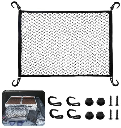 xuefenfei Red para maletero, Rete Portaoggetti Auto 100x80cm, Rete Portaoggetti Tasca Organizer Elastico, Rete Elastica con 4 Ganci, Telo Protettivo, Truck Tronco Reti Car Van, Universale