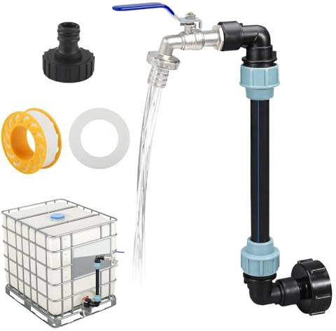 Vaskula IBC Tank Schwanenhals 3/4 Zoll Regenfass Auslaufhahn IBC Container Auslaufhahn mit Adapter Wasserhahn Regentonnen Verbinder IBC Tank Zubehör für Regenwassertank 1000L Wasserfaß Regenfass