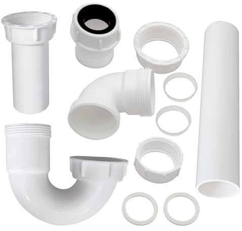 P Trap for Bathroom Sink Drain Pipe Kit 1-1/2 or 1-1/4 Sink Trap – Corrosion-Resistant Plumbing System for Kitchen & Bathroom, Includes Straight Pipes/Reversible J-Bend/Adapter and Washer