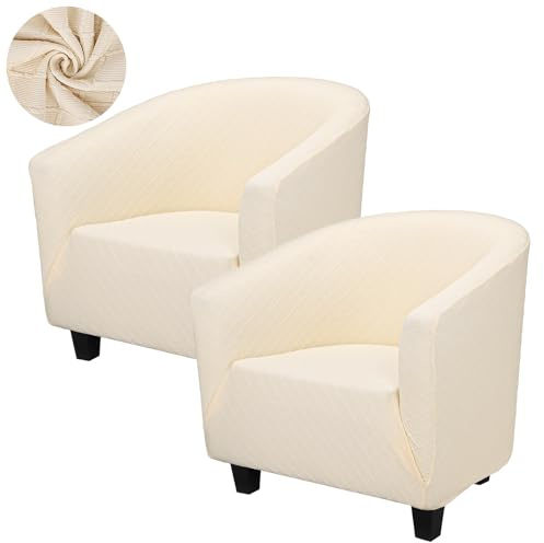 Segus Sesselschoner, 2 Stück Sesselhussen Stretch, Sesselbezug für Einzelsofa, Abnehmbar und Waschbar, Sesselüberzug für Cocktailsessel, Schonbezug Sessel für Clubsessel (Beige, Gestrick)
