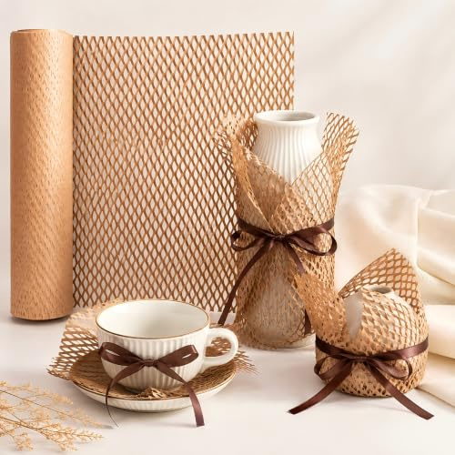 Honeycomb Paper Roll,30cm*50m,Tapsin Brown Wrapping Paper,Stretchable | Honeycomb Structure Perfect for Packaging Moving and Shipping Fragile Items Biodegradable Lightweight Space Saving Easy Tear