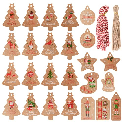 FRUHLING Geschenkanhänger Weihnachten, 100 Stück, Kraftpapier | Mit Jute Schnur, Weihnachtsbaumanhänger, Weihnachtsanhänger, Geschenk Etiketten, Für Weihnachten Geschenke DIY Bastel