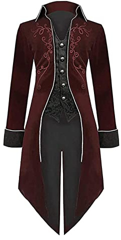 Steampunk Jacke Herren Große Größen, Gothic Frack Herren Lang, Klassisch Schwarz Mantel Mittelalter Gehrock Viktorianische Hof Anzugweste Elegant Tuxedo Vampir Kleidung Halloween Kostüm S-5XL