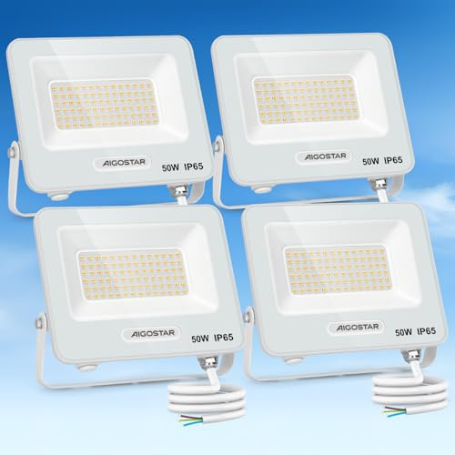Aigostar Foco LED Exterior 50w, 4500LM Foco Proyector LED, IP65 Impermeable Luz de Seguridad, Natural 4000K Luces led exterior, Para Jardín, Patio, Garaje, Paquete de 4