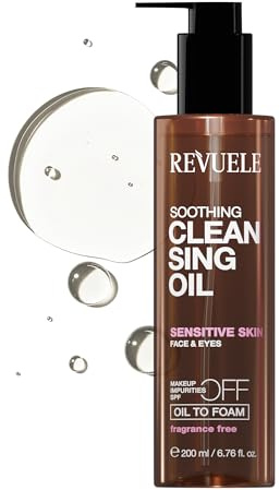 REVUELE Huile Nettoyante Apaisante – Démaquillant Visage & Yeux pour Peaux Sensibles, Huiles Naturelles, Élimine Maquillage, Sébum et Résidus Solaires, Hydrate et Apaise, 200 ml
