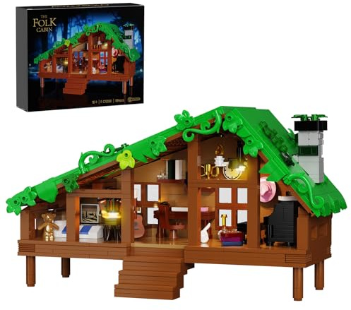 Folk Cabin Building Set, Folk House Compatible with Lego Forest Cabin House Building Creative Collection Toys, Mysterious Cabin Model,Christmas, Birthday Gifts for Girls Adult (664 PCS)