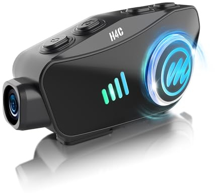 Motorcycle Helmet Headset with Camera, Moman H4C with 【1080P Camera】120° Wide Angle 360° Shooting Single Use Motorbike Headphone Speaker with 32G TF Card AI Voice Assitant HiFi Stereo IPX6 Waterproof