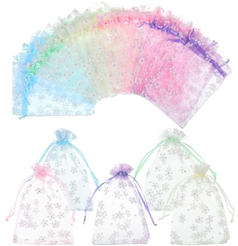30 Stück Organzasäckchen, Blume Organzabeutel Schmuckbeutel 15x10cm Organza Beutel Geschenksäckchen Organza Beutel mit Kordelzug Geschenk Säckchen für Weihnachten Hochzeit Oder Fest Party