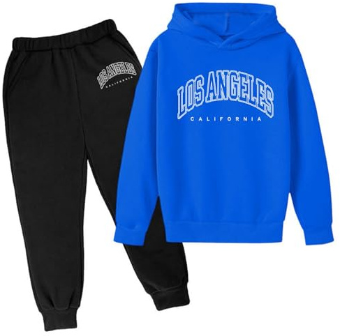Generisch Tuta da ginnastica per bambini, da jogging, per ragazzi, sportiva, a maniche lunghe, per bambini, con cappuccio, con stampa, casual, a maniche lunghe, outwear, Blu, 9-10 Anni