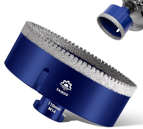 SAIBOO Broca de Diamante 110mm Sierra Perforadora de Diamante Broca para Azulejos para Porcelánico Cerámica Mármol Granito Piedra, para Amoladoras Angulares (M14 Rosca)