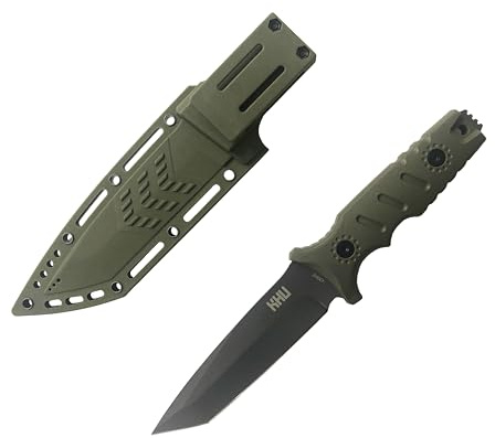 KHU 420HC Acero Cuchillo Caza Cuchillo Hoja Fija, Cuchillo Supervivencia con funda Cuchillo Bushcraft Mango de Plástico, Outdoor Camping pesca senderismo Accesorios - 34A