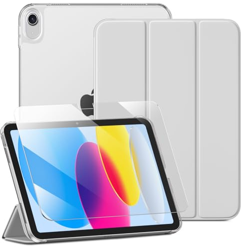 drivego Case for iPad A16 11th 10th Generation 2025/2022 & Screen Protector | 11/10.9 Inch, Slim Hard Translucent Back, Full Protective Set, Support Touch-ID, Auto Sleep/Wake, Light Grey