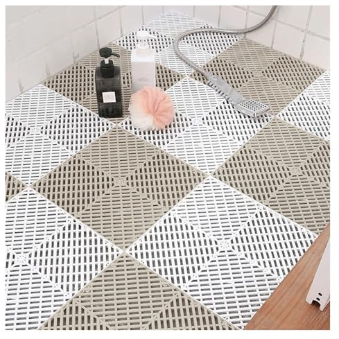 Carreaux Sol Emboîtement Drainage Caillebotis Douche Capacité Charge Élevée dalles Jardin Piscine Buanderie Garage(White-khaki,6pieces)