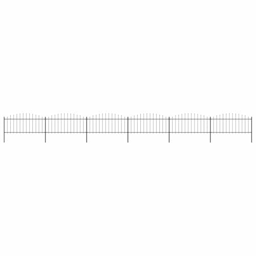 QJBSAVVA Stahl Gartenzaun Schwarz 10,2 m×0,5-0,75 m mit Speerspitze 6 Zaunelemente & 7 Pfosten Robust & Langlebig für Garten Grundstück Rasen Doppel-Befestigung inkl