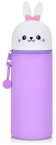 QIURUYUE Kawaii Trousse d'écolier 2 en 1 en silicone souple Porte-crayons de table Fermeture éclair Crayons de couleur Marqueur