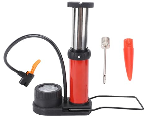 Fahrrad-Standpumpe mit Manometer, tragbarer Mini-Reifenfüller mit Fußbedienung für Elektrofahrräder, Motorräder, Autos, Rot, hochfester Edelstahl, ABS-Material